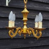 French Bronze 4-Branch Chandelier: Vintage Decorative Pendant Light