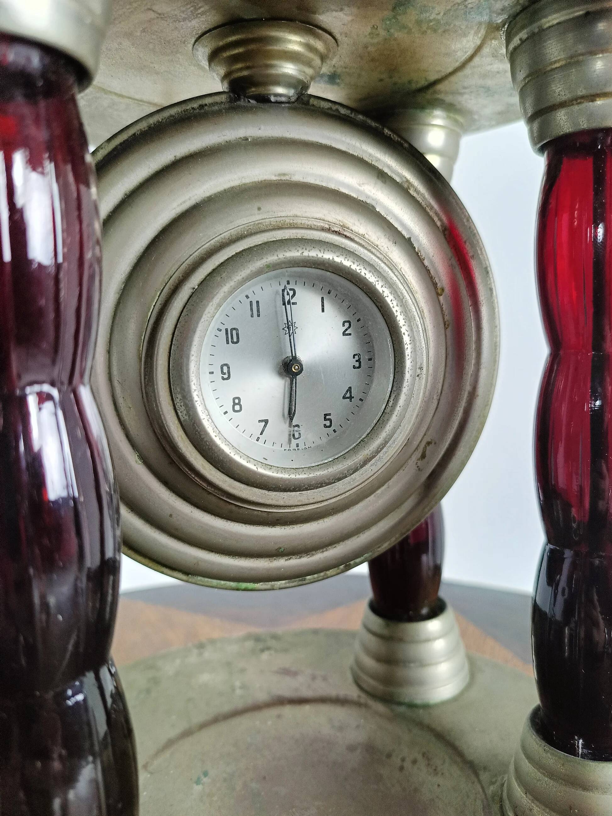 Unique vintage tin lamp with clockwork