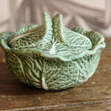 Covered pot in slip, collard greens