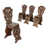 Chaises anciennes style baroque en noyer et tissu, Italie, XIXe siècle