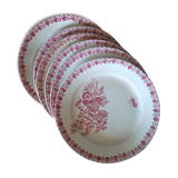 6 old dessert plates, iron earth, pink décor