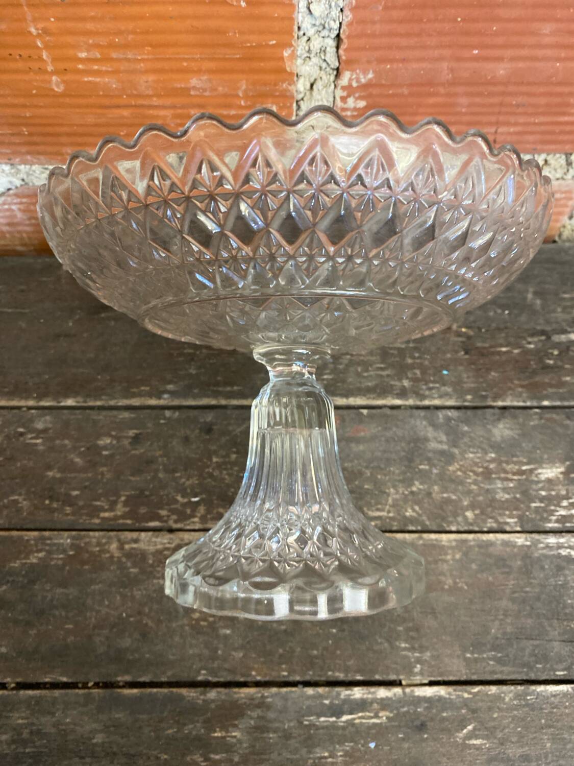 Coupe à Fruits Ancienne En Verre Moulé Décor Étoiles Vintage