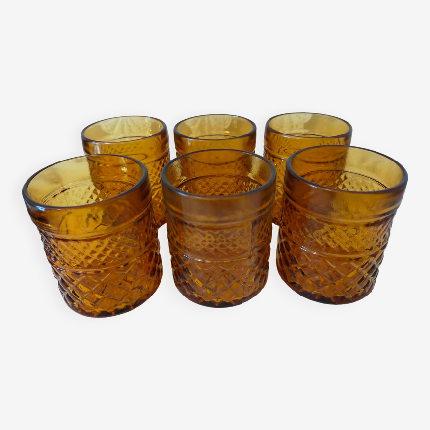 6 verres vintage ambrés verre moulé années 60/70 fabrication italienne  neufs | Selency