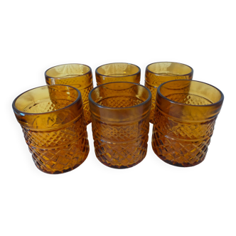 6 verres vintage ambrés verre moulé  années 60/70 fabrication italienne neufs