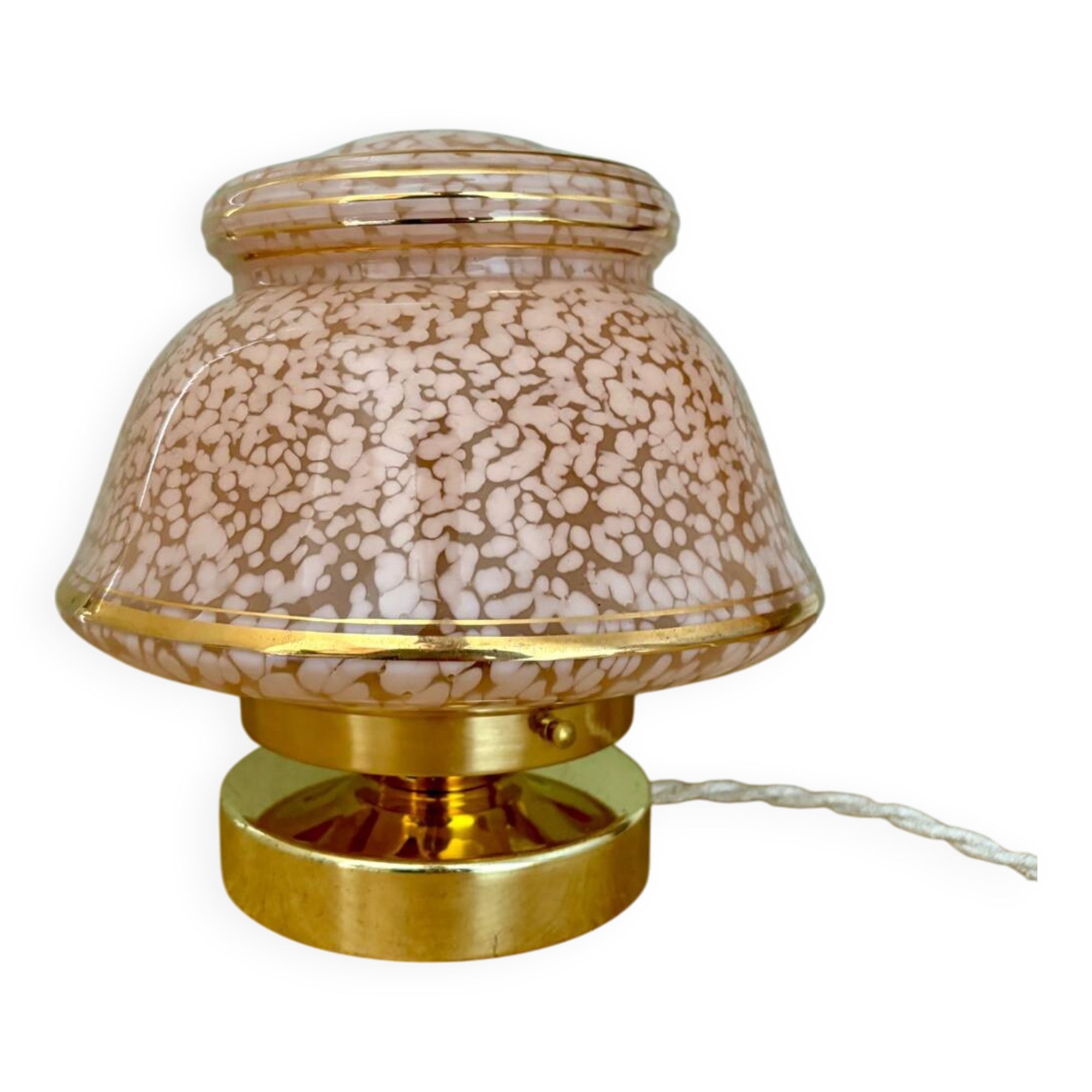 Antique art deco globe table lamp in pink and gold Clichy glass