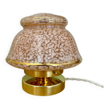 Antique art deco globe table lamp in pink and gold Clichy glass