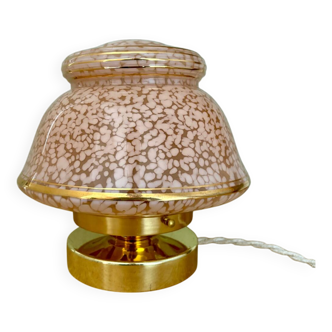 Antique art deco globe table lamp in pink and gold Clichy glass