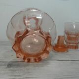 Pink glass carafe with 2 glasses
