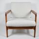 Original bouclé armchair Baczyk, restored, white, teak