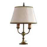 2 Light French Vintage Brass Boulotte Table Lamp With Cream Fabric Shade