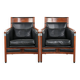 Set of 2 black leather Art Deco design armchairs in good condition
