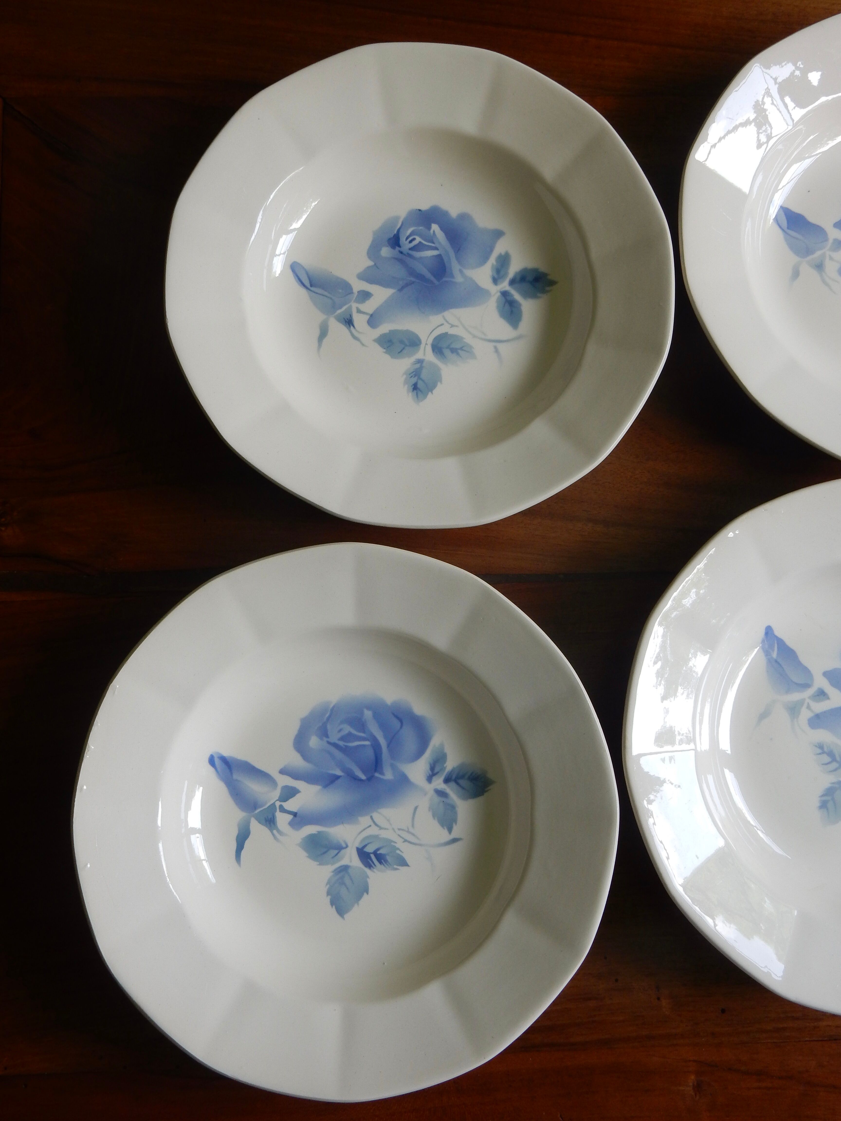 6 hollow plates Digoin Sarreguemines / Pattern Blue Roses