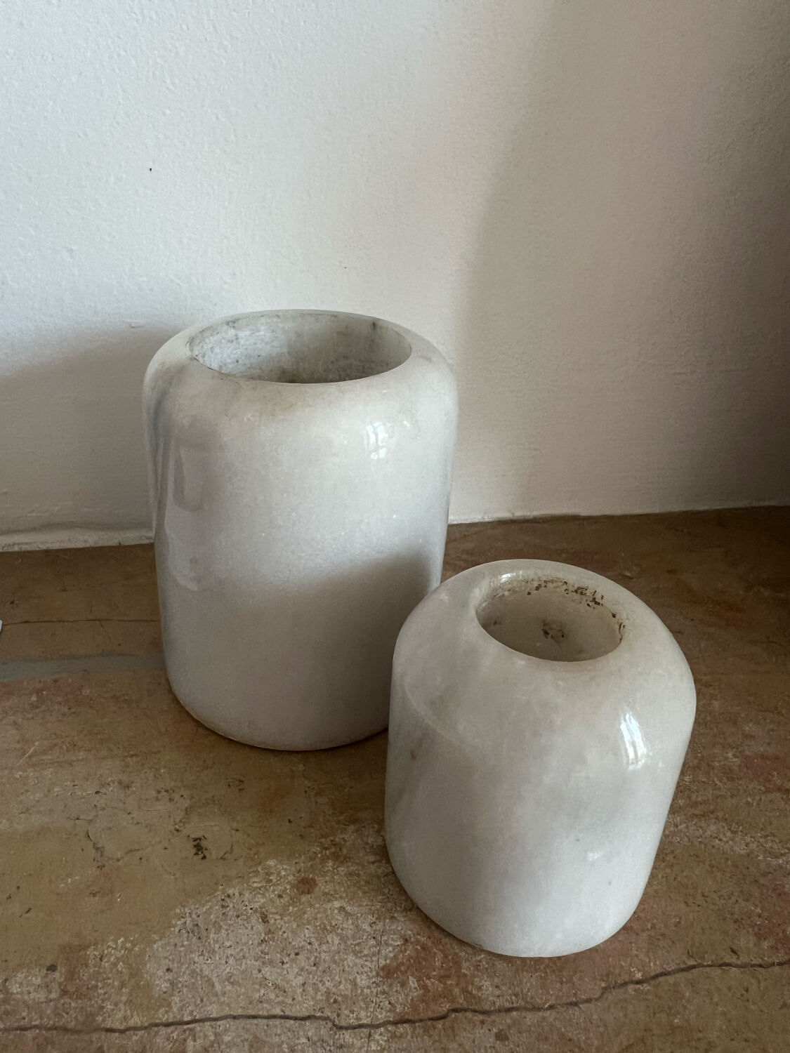 Set of vintage grey marble candle holders