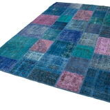 Handwoven oriental overdyed 203 cm x 300 cm blue patchwork carpet