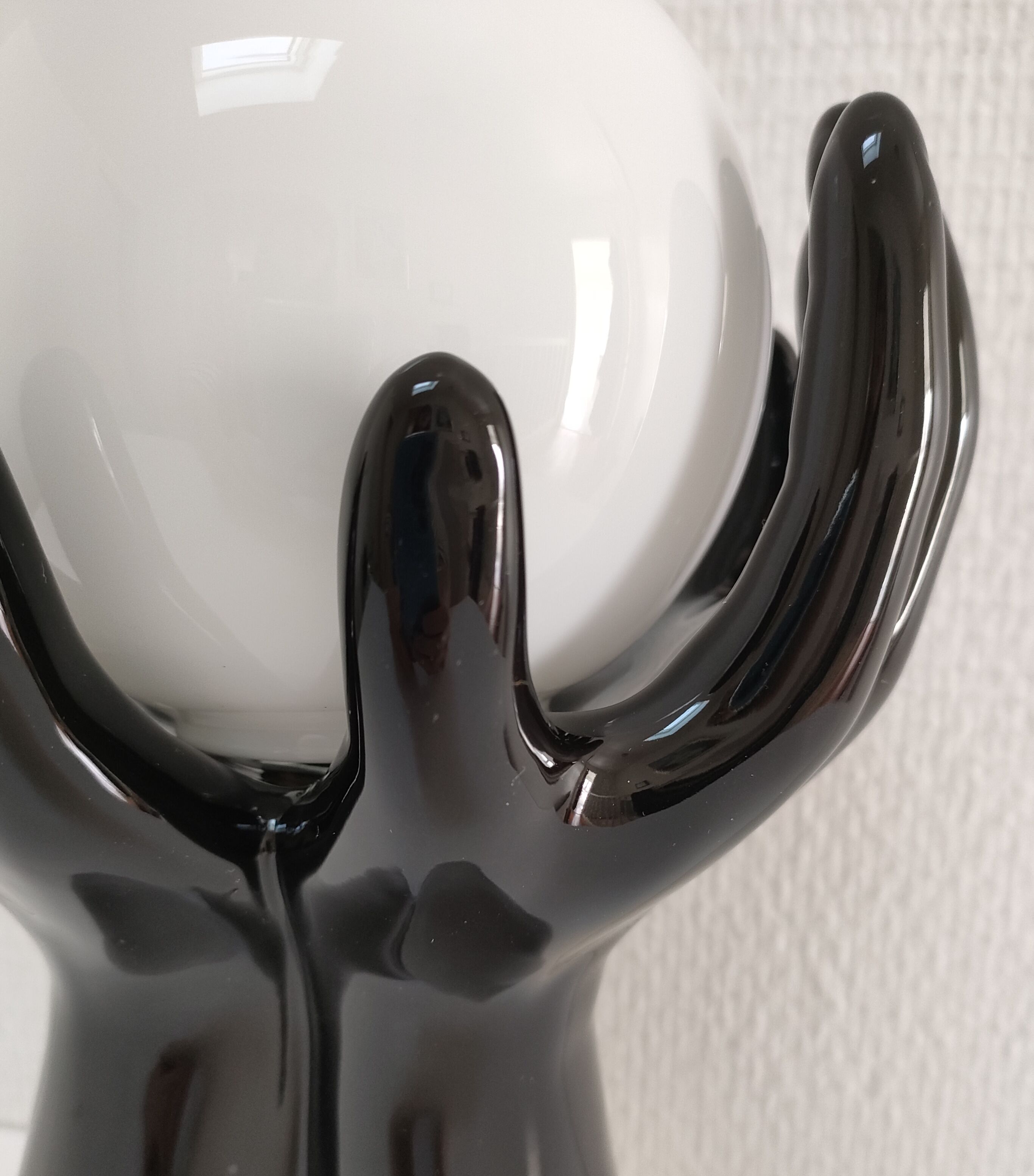 Black ceramic and opaline design hand lamp 90s