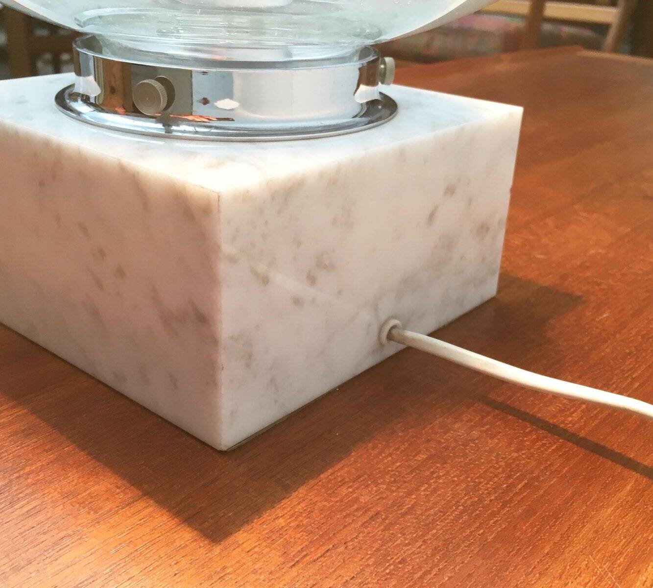 Mid-century glass and marble table lamp 3480 by Erco, 1960s.