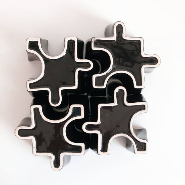 Ensemble de vide poches puzzle en céramique. Italie, années 80