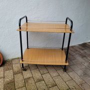 Rolling dessert trolley in formica – black tubular structure, 1960s.