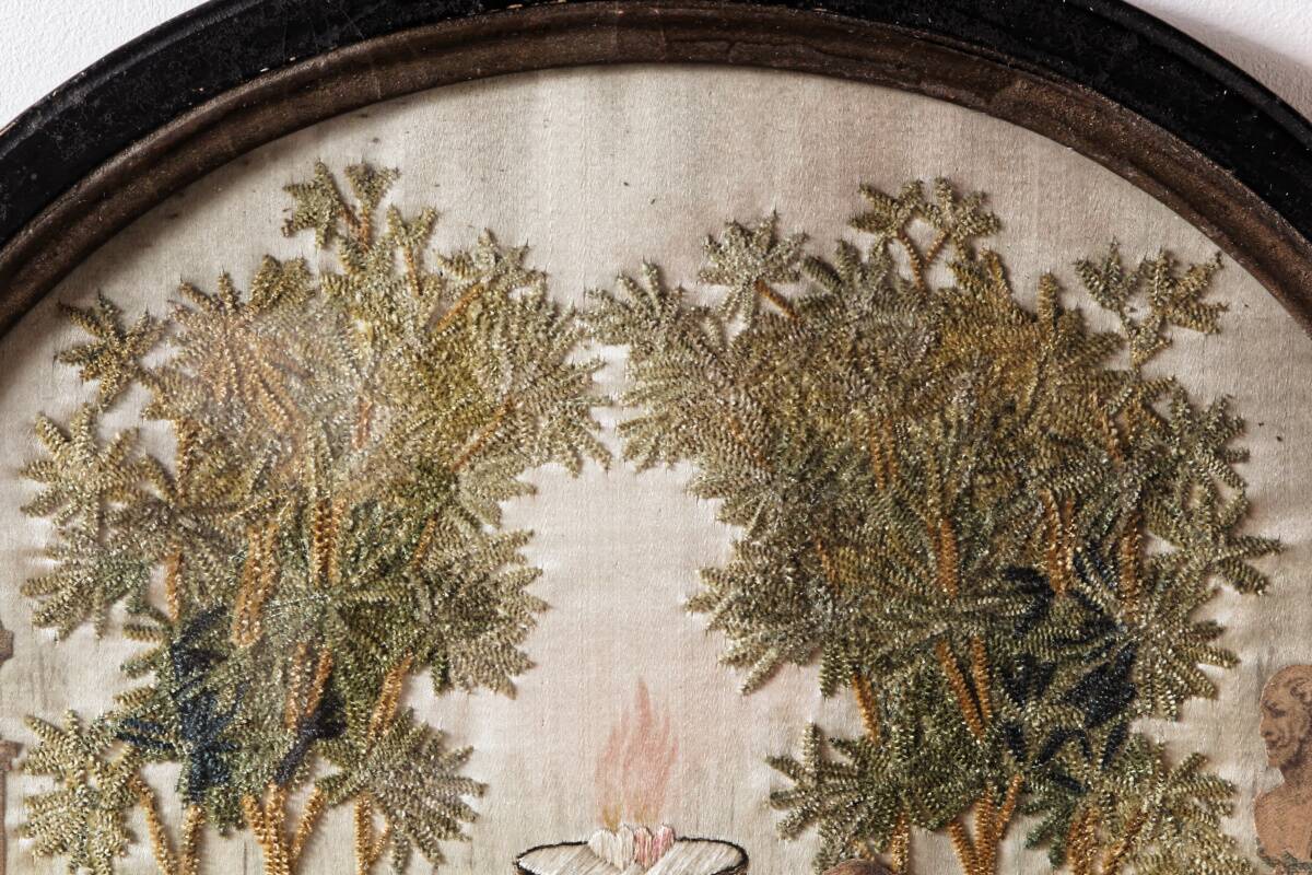 Pair of embroidered silks, needle painting, circa 1800
