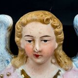 19th century polychrome plaster angel wall stoup