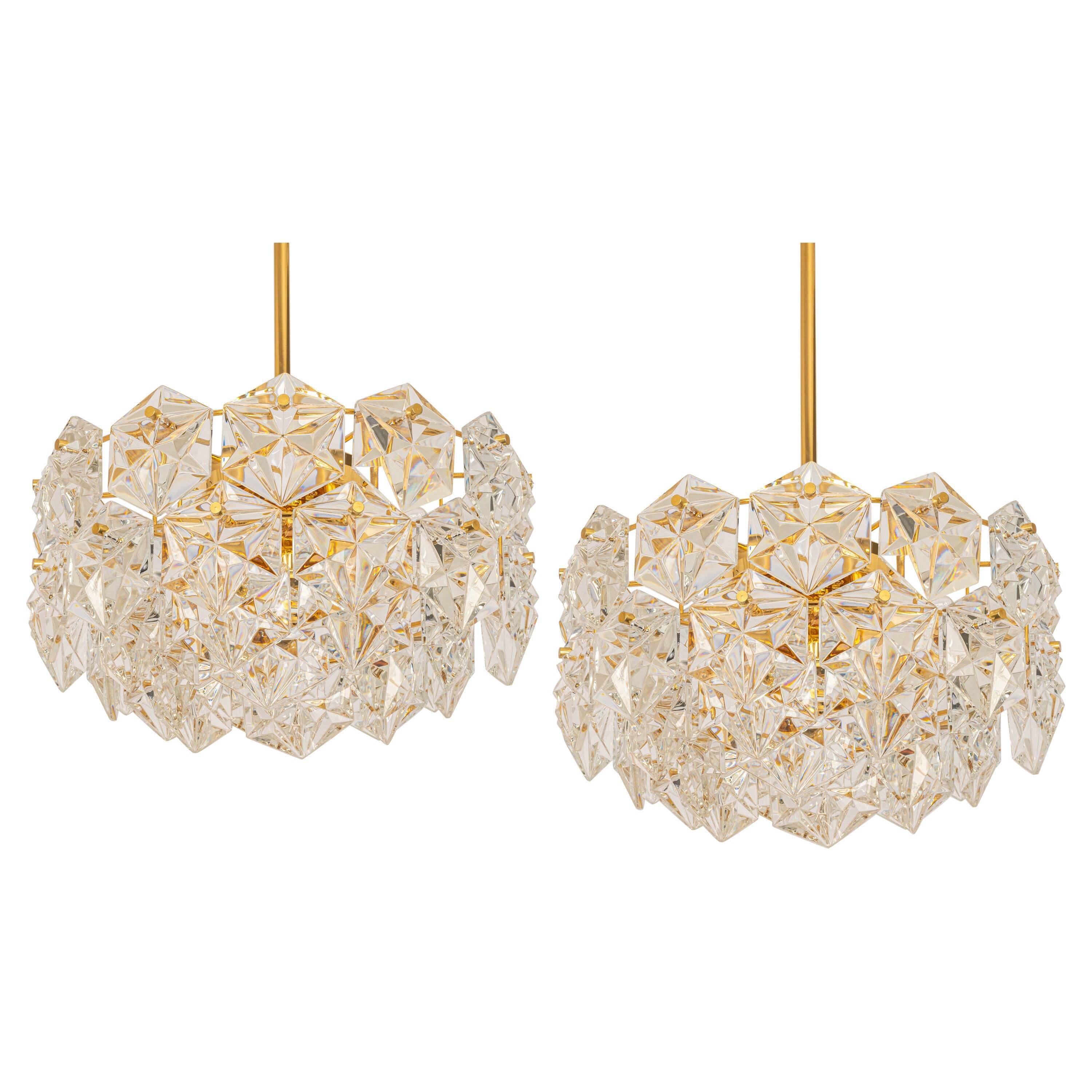 Small chandelier, brass and crystal glass by Kinkeldey, Germany, 1970s.