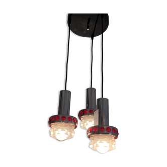 Pendant lamp 3 lights chrome - 70s