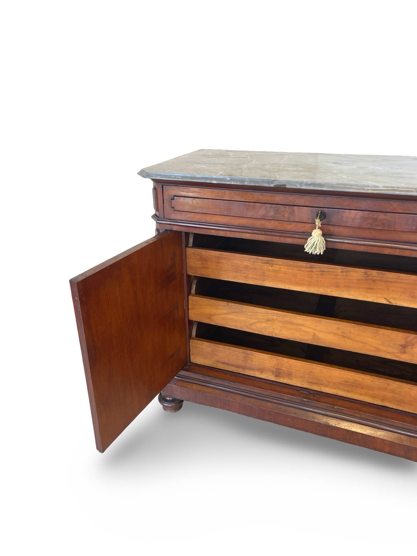 Commode Umbertino en acajou et noyer, 19e siècle.