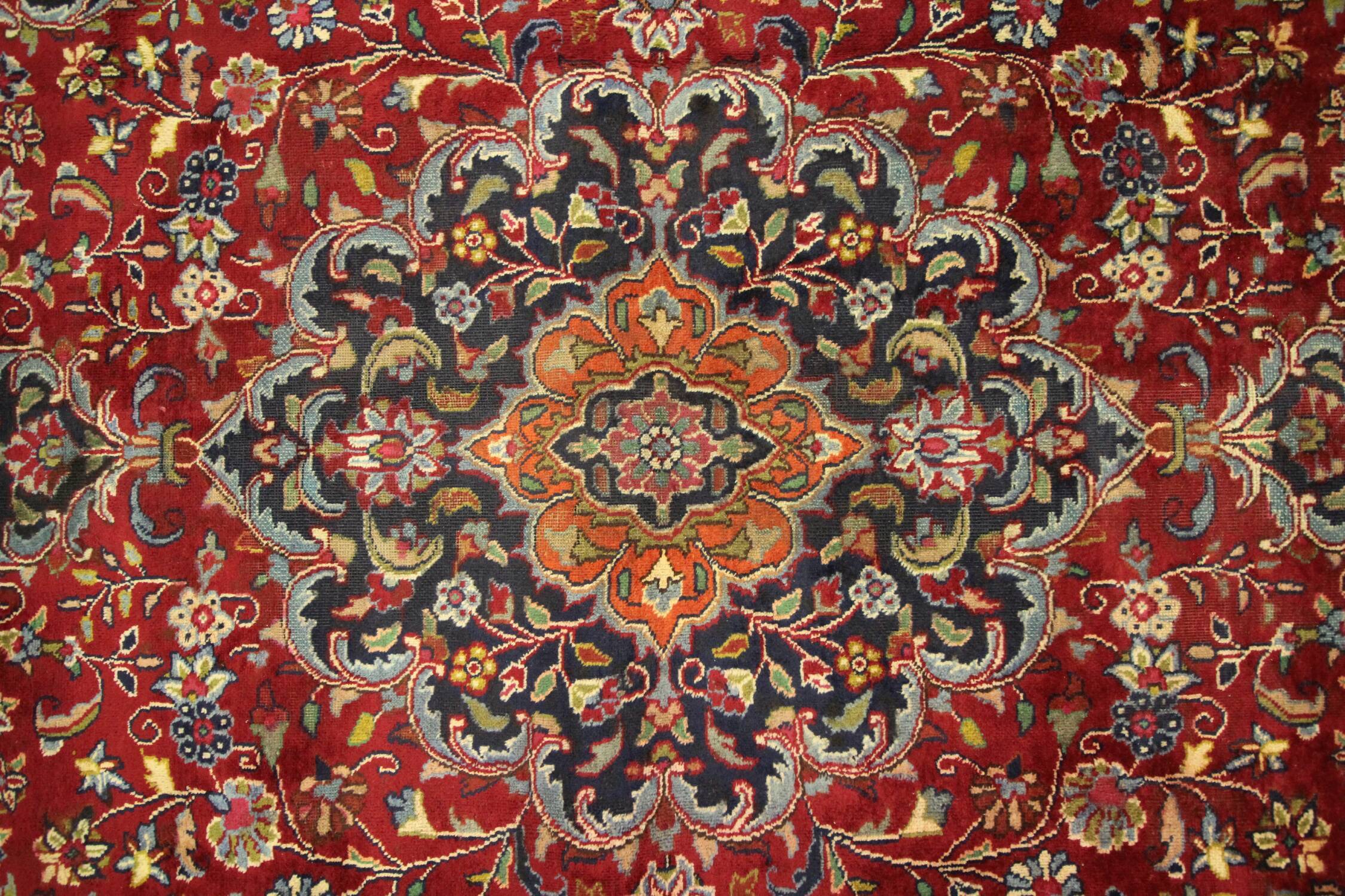 Vintage persian carpet handwoven red wool khorasan area rug- 338x243cm