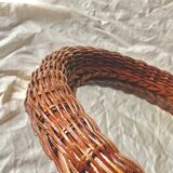 Vintage round woven rattan wall mirror