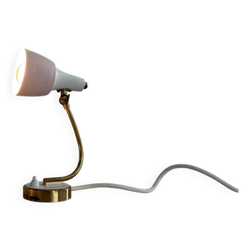 Lampe de table simple à tête métallique rose et corps en laiton, années 1960, Allemagne
