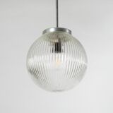Ribbed clear glass pendant lamp, Czechoslovakia, 1970s