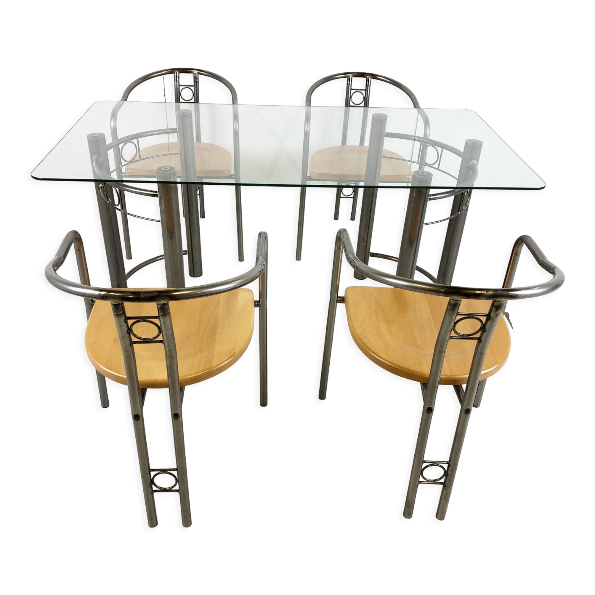 Chaises et table de salle à manger postmodernes, années 1980