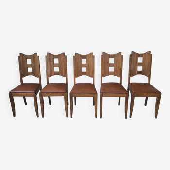 Suite de 5 chaises de style art déco en bois massif