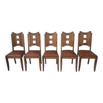 Suite de 5 chaises de style art déco en bois massif
