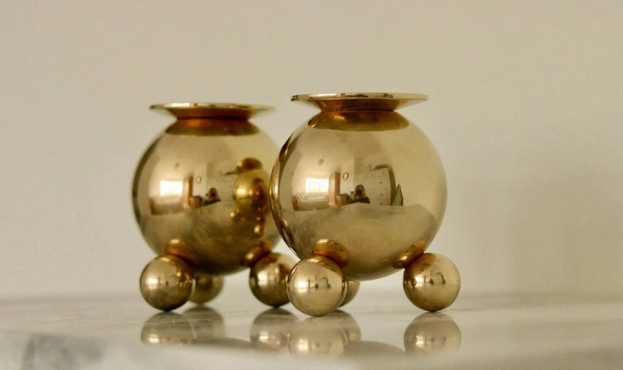 Pair of mid-century Swedish brass candle holders
