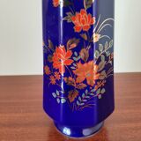 Vase bleu fleurs oranges et vertes