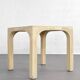 1970s rattan table with stone marquetry and matching chairs.