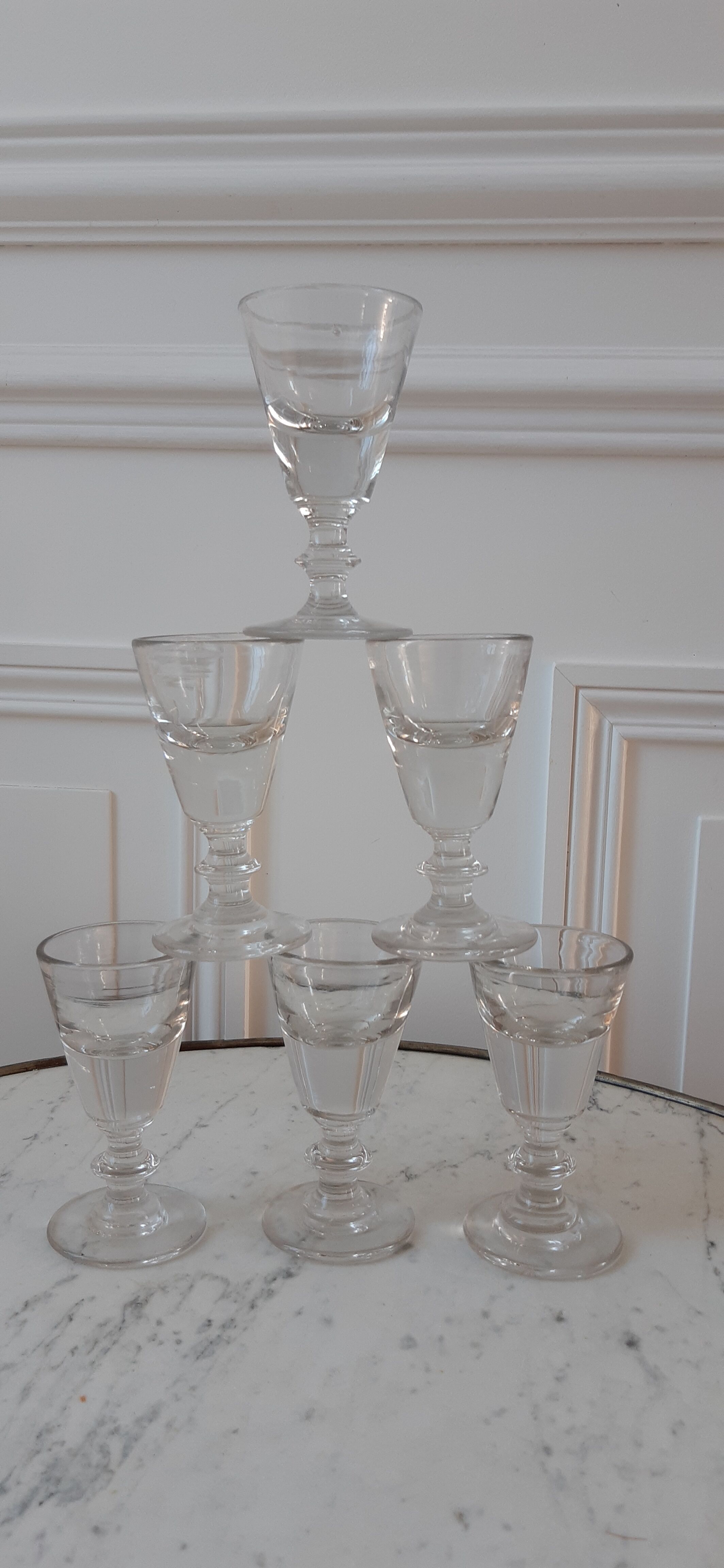 Set of 6 glasses of bar effect trompe l'oeil 30s