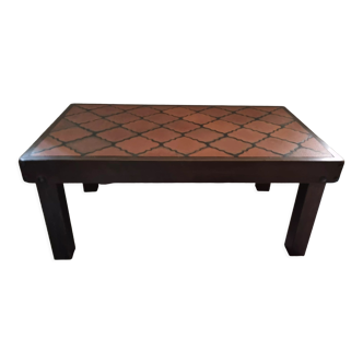 Table basse bois massif et tomettes