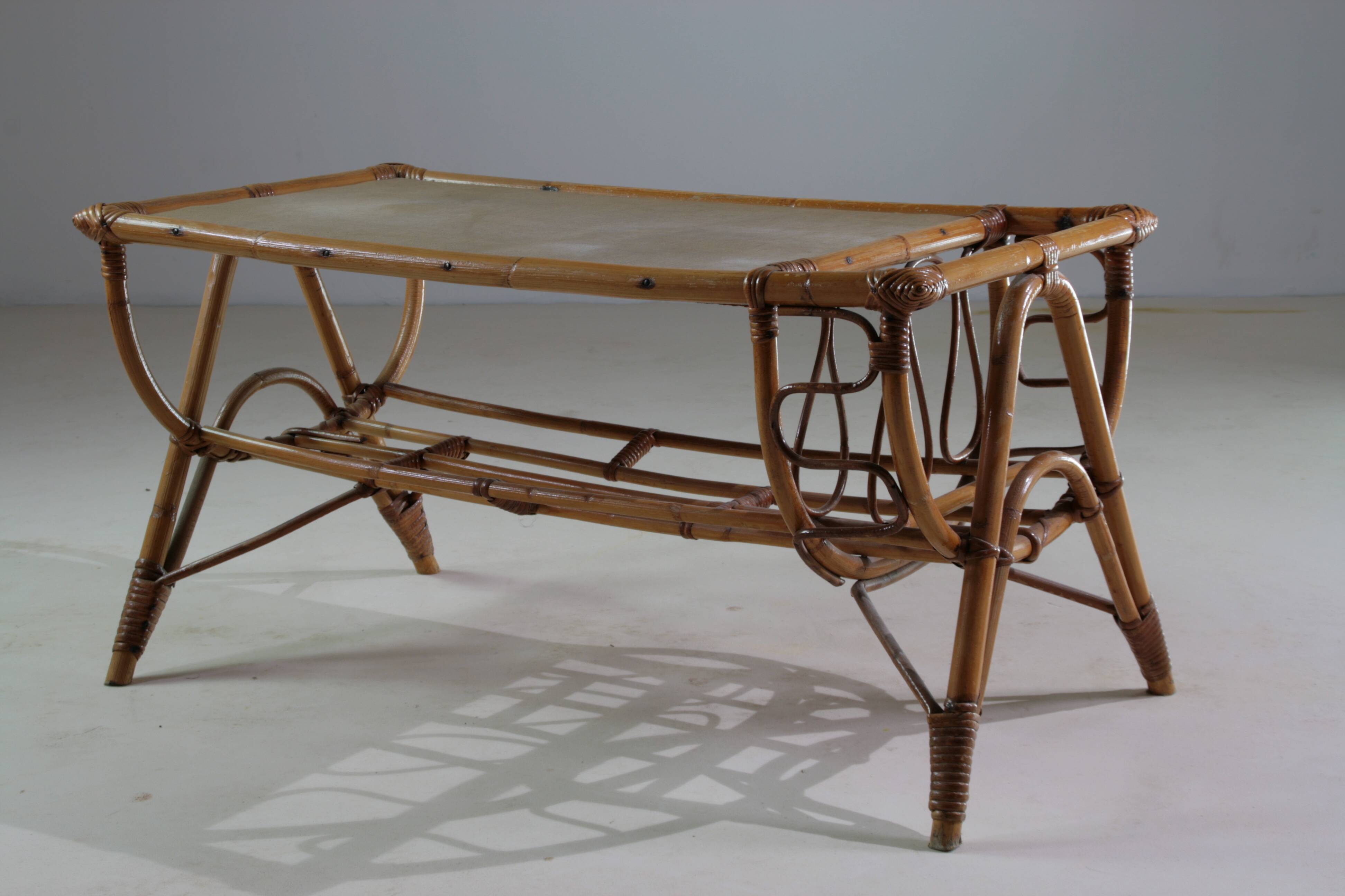 Vintage rattan coffee table, France 1960.