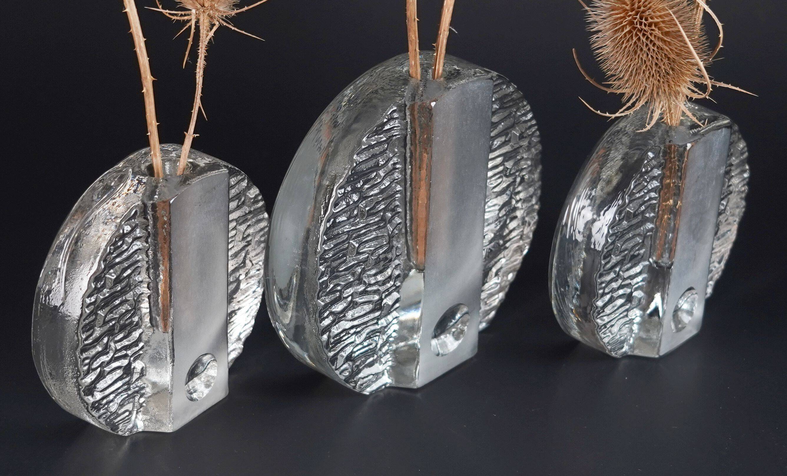 set of 3 round solifleur BLOCK VASES walther glas 60s 70s op art