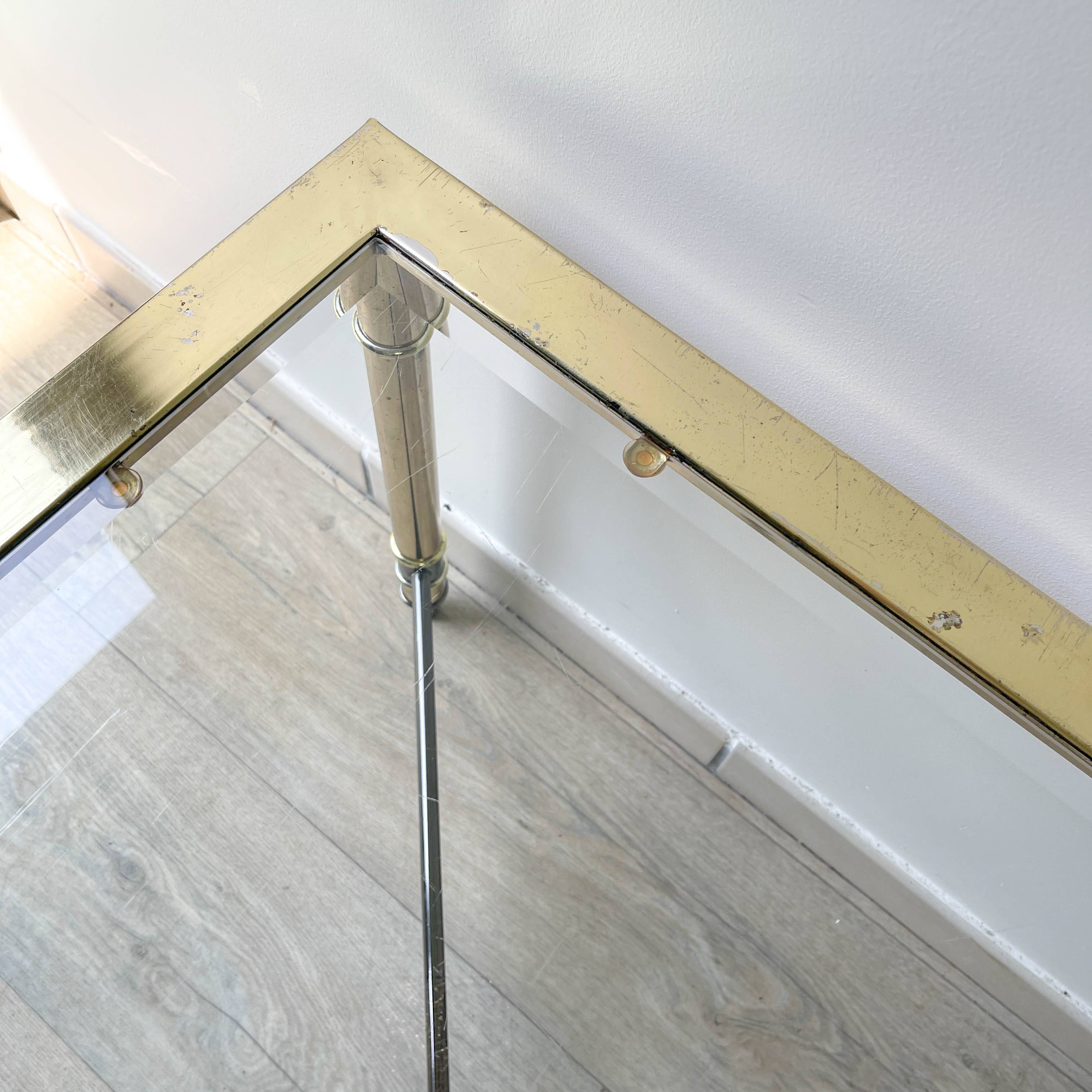 Vintage Brass and Square Beveled Glass Coffee Table