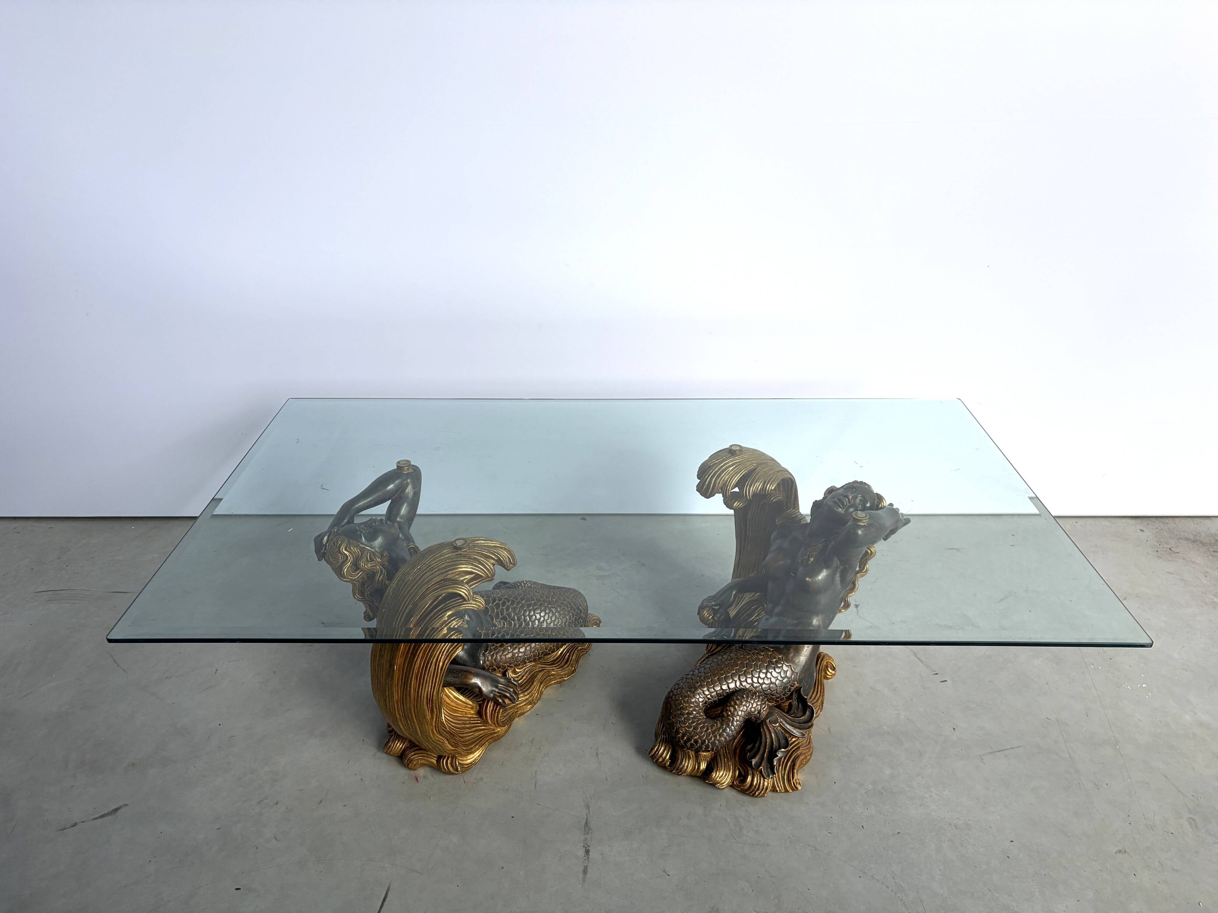 Vintage giltwood mermaid coffee table, 1960s