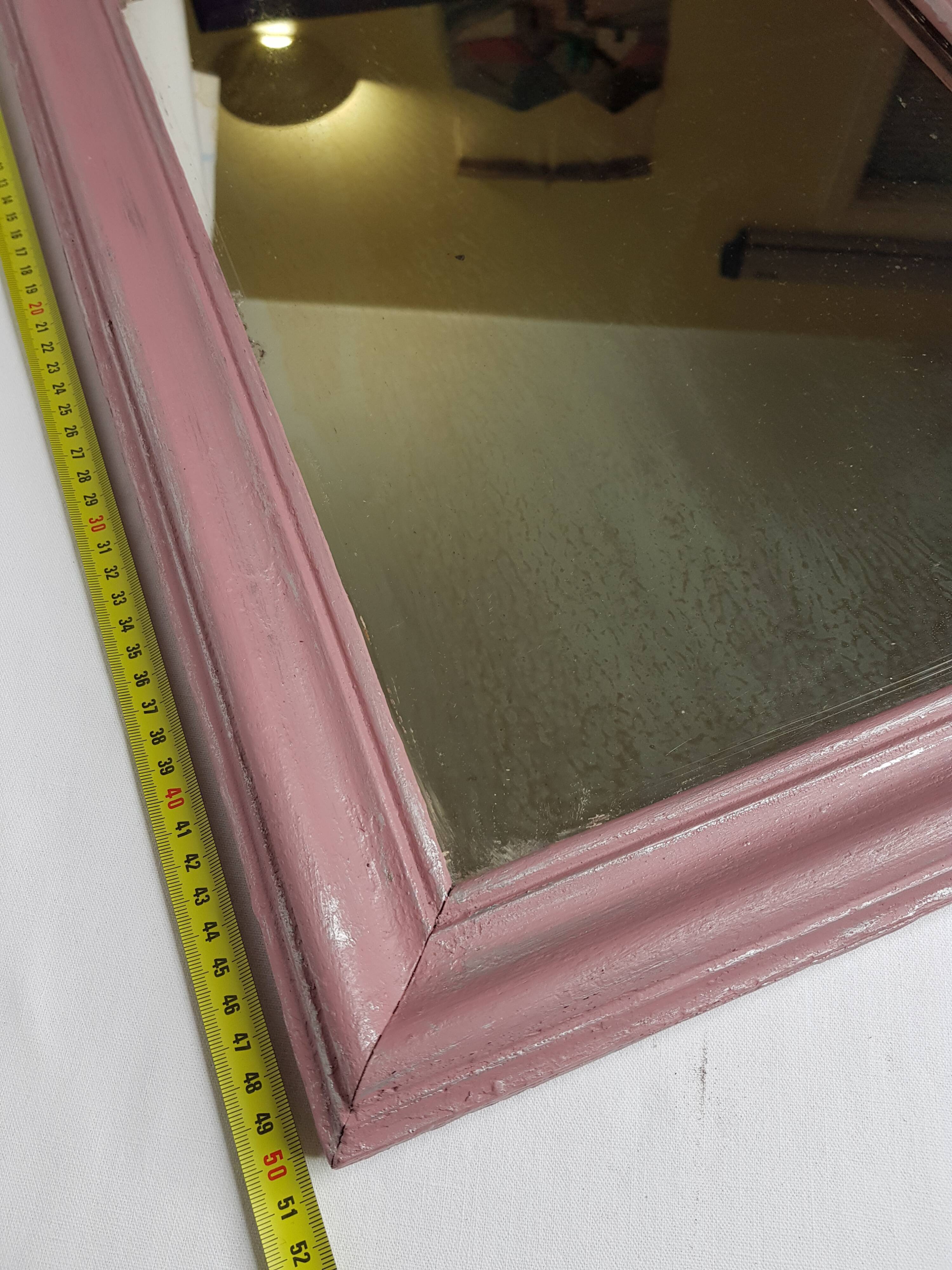 Old rectangular mirror, old pink color, silver patina 50 cm