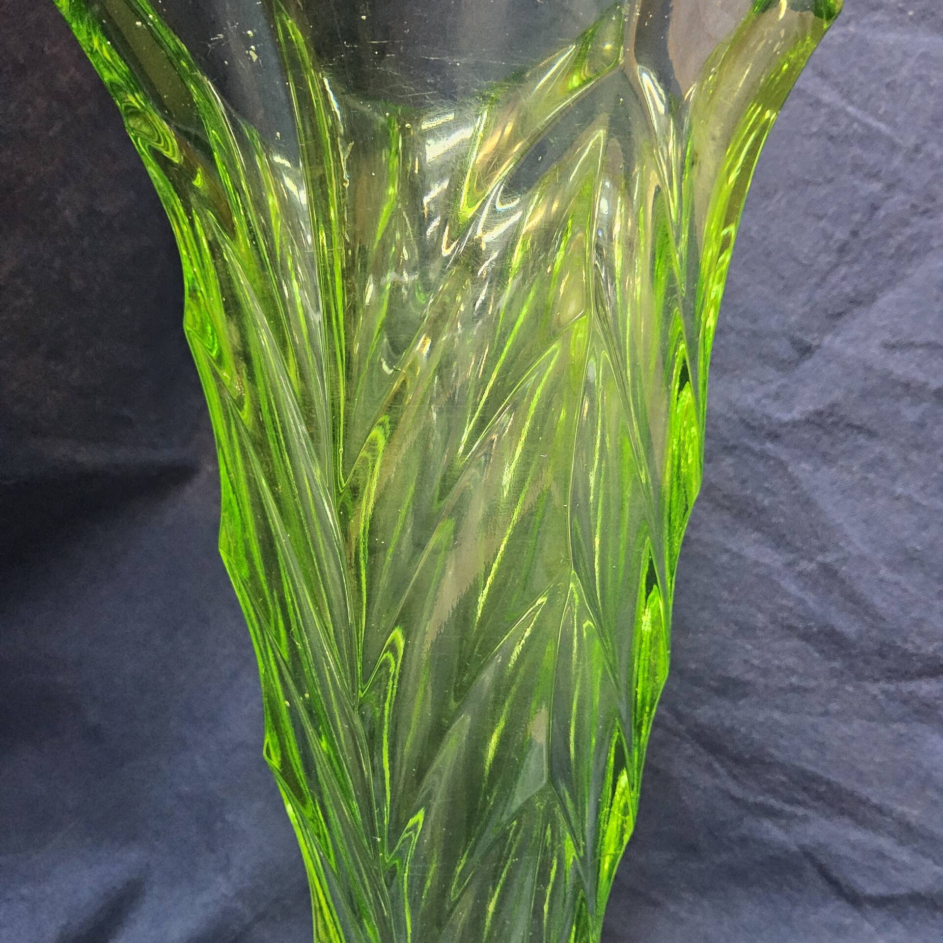 Antique Art Deco Bohemian uranium vase / geometric glass