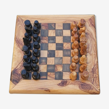 Jeu d'échecs en bois d'olivier jeu d'échecs régulier 8,7 "avec 32 pièces d'échecs artisanales