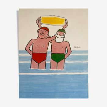 Affiche Les Baigneurs piscine de Trouville 1980 par Rymond Savignac - Petit Format - On linen