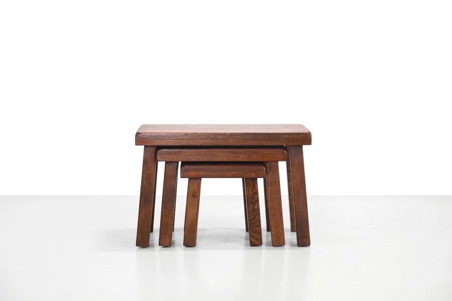 Set of three brutalist oak side tables 1970's