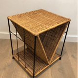 End of sofa in rattan and black lacquered metal