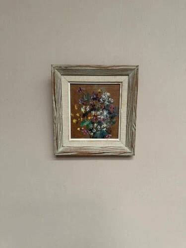 Mid-Century Oil on Panel “Flowers” by Unknown, Vintage & Framed